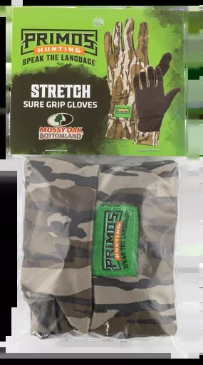 Primos Stretch Fit Gloves Mossy Oak Bottomland Camo One Size Fits Most