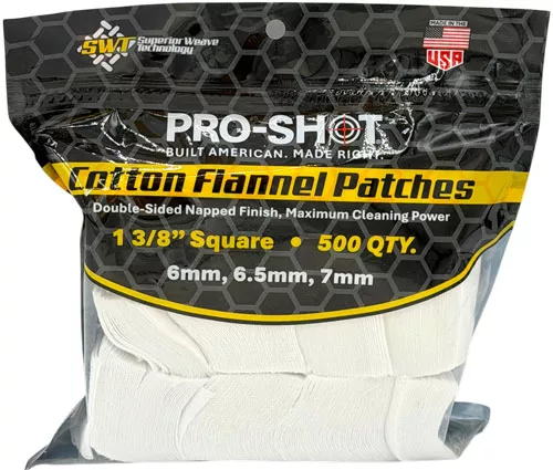PRO SHOT CLEANING PATCH COTTON – FLANNEL 6MM-7MM 1 3/8″ 500CT