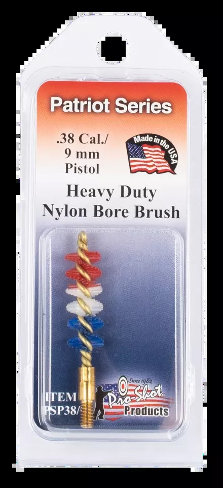Pro-Shot PSP389 Patriot Series .38 Cal/9mm Bore Brush with Nylon Bristles and Brass Core