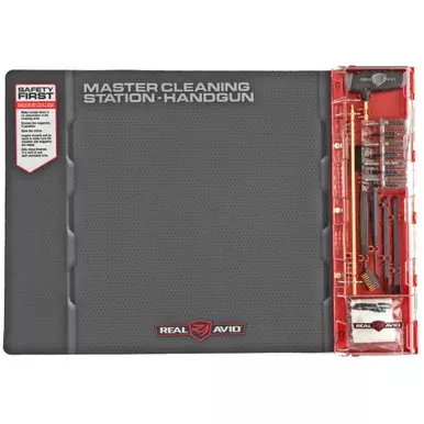 Real Avid Master Cleaning Station | Handgun Cleaning Kit | For .22 | .357 | .38 | .40 | .45 | 9mm | Deluxe Gun Mat With Set Of Cleaning Tools | AVMCS-P
