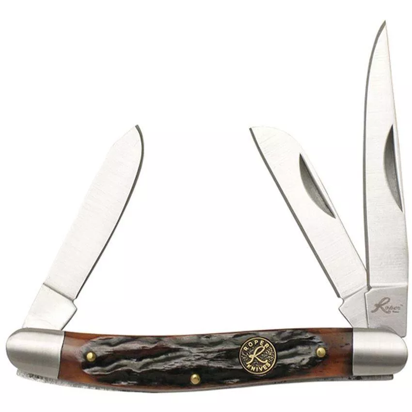 Roper Knives Stockman Chaparral Series Pocket Knife 3 Blades 2-1/2″ Brown Bone