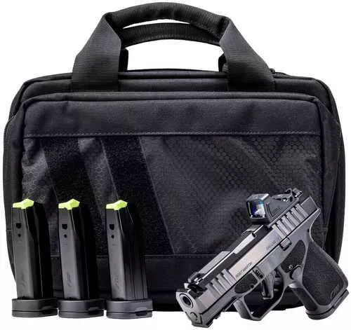 Rost Martin RM1S Comp Bundle 9mm Luger 12+1 15rd 3.60" Compensated Barrel, Black Nitron Steel Integrated Compensator/Serrated w/Optic Slide, Black Polymer Frame w/Picatinny Rail, Textured Grip, Viridian RFX-11 Green