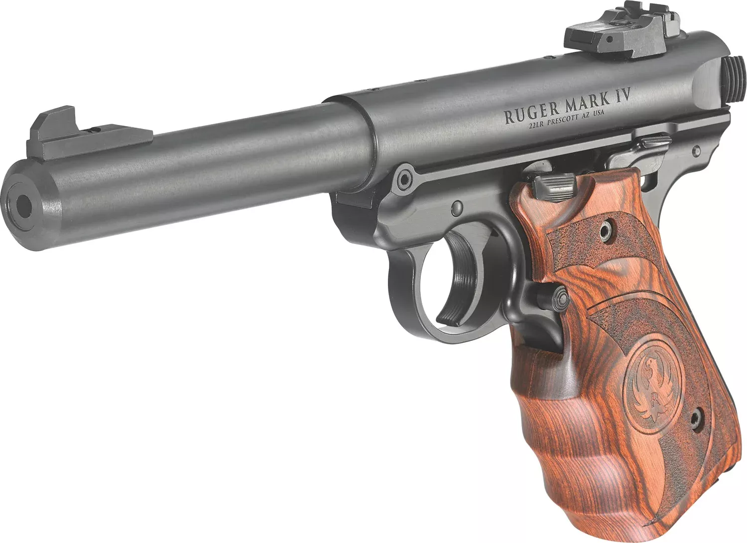 Ruger 40159 Mark IV Target 22 LR 10+1 5.50″ Stainless Bull Barrel, Blued Steel Drilled & Tapped Receiver, Target Laminate w/Finger Groove Grip, Right Hand