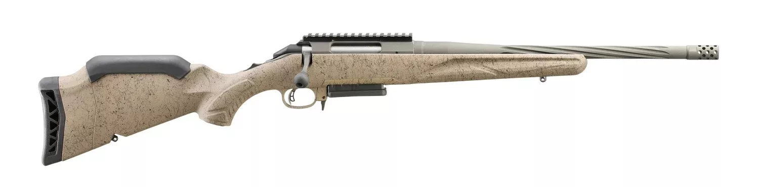 Ruger 46997 American II Ranch 243 Win 3+1 16.10″ Cobalt Cerakote Spiral Threaded Barrel & Alloy Steel Receiver w/Picatinny Rail, Flat Dark Earth Splatter Fixed Synthetic Stock