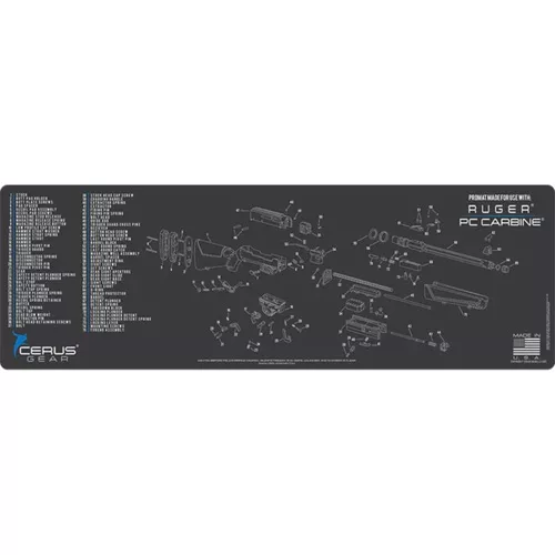 RUGER PC CARBINE SCHEMATIC RIFLE MAT – CHARCOAL GRAY/CERUS BLUE, 12″ X 36″