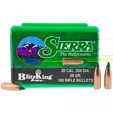 Sierra Bullets BlitzKing | .204 Diameter | 20 Caliber | 39 Grain | Ballistic Tip | 100 Count | 1039