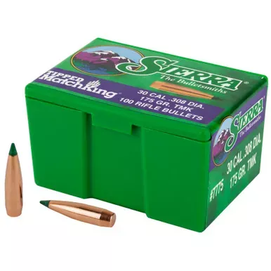 Sierra Bullets Tipped MatchKing | .308 Diameter | 30 Caliber | 175 Grain | Ballistic Tip | 100 Count | 7775