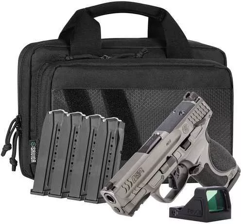 Smith & Wesson M&P M2.0 Bundle 9mm Luger 15+1 3.60" Black Armornite Barrel, Tungsten Gray Cerakote Stainless Steel Serrated w/Optic Slide, Tungsten Gray Cerakote Aluminum Frame w/Picatinny Rail, Adjustable Palmswell, Grip Viridian RFX-11 Green Dot