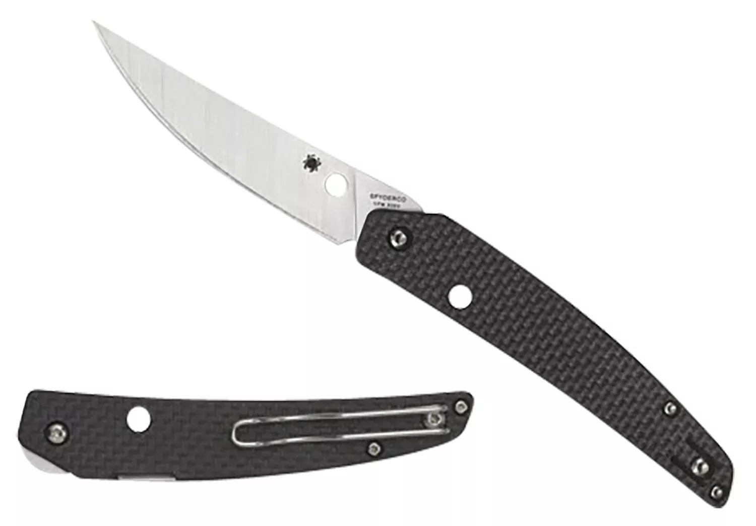 Spyderco C242CFP Ikuchi 3.26″ Folding Plain CPM S30V SS Blade/Black Textured Carbon Fiber/G10 Handle Includes Pocket Clip