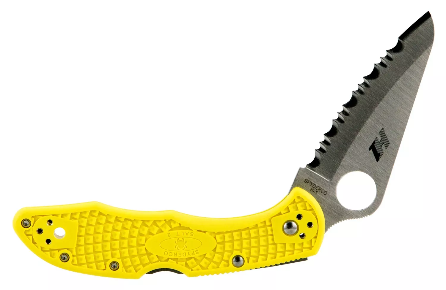 Spyderco C88SYL2 Salt 2 3″ Folding Clip Point Serrated H1 Steel Blade Yellow Bi-Directional Texturing FRN Handle Includes Pocket Clip