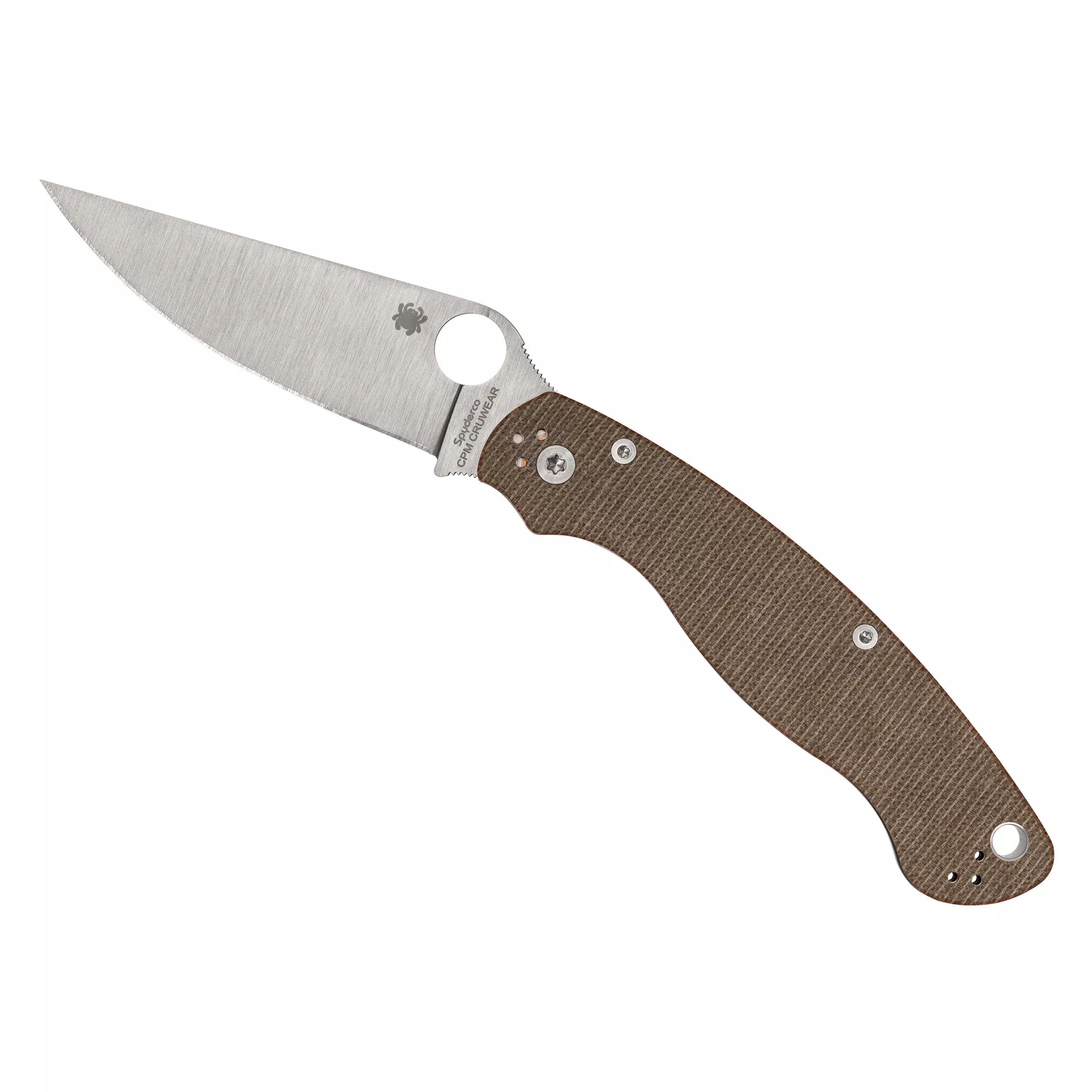 Spyderco Military 2 Folding Knife Plain Edge Silver Blade 4 ” Brown Micarta Handle