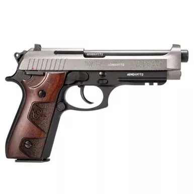 Taurus PT92 9mm Luger Pistol 5″ Barrel 17+1 Round Black Silver with Wood Grips