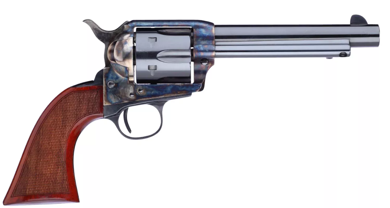 Taylors & Company 555139 1873 Cattleman Gunfighter 45 Colt (LC) 6rd 5.50″ Blued Cylinder & Barrel Color Case Hardened Steel Frame Walnut Army Size Grip
