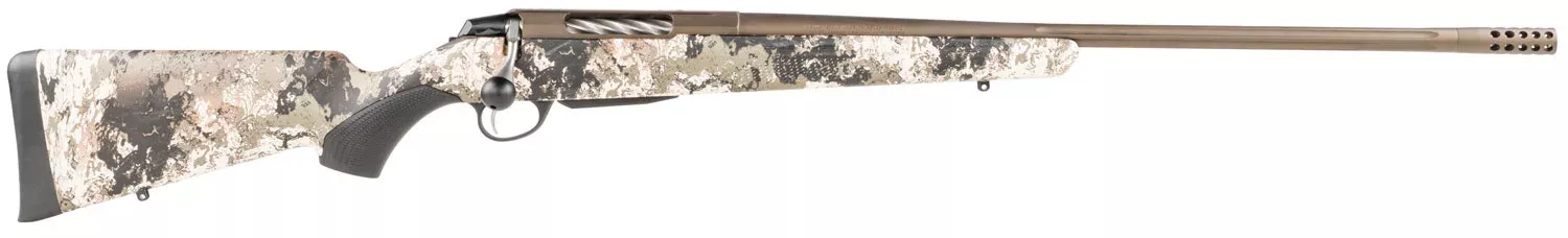 Tikka JRTXVW370 T3x Lite 7mm Rem Mag 3+1 24.30″ Fluted/Threaded, Midnight Bronze Cerakote Barrel/Rec, Veil Wideland Synthetic Stock, Interchangeable Grip, Muzzle Brake