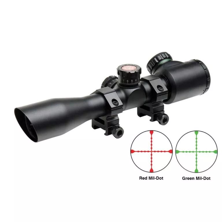 Truglo Tru-Brite Extreme Tactical Compact Rifle Scope with Rings – 4x32mm Dual Color Illum. Mil-Dot4″ Matte