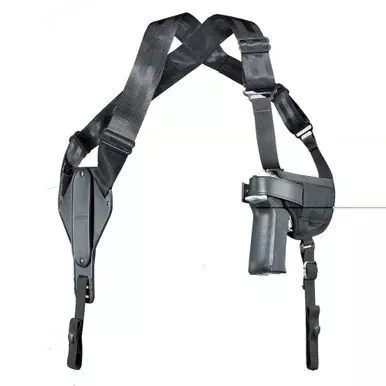 Uncle Mike’s Horizontal Shoulder Holster | Size 15 | Fits Medium Auto With 3.75″ Barrel | Ambidextrous | Black | 87150