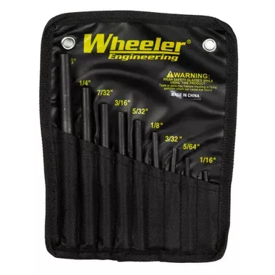 Wheeler Roll Pin Starter Set | 9 Piece | Hardened Steel | Black | Includes Nylon Sheath | 710910