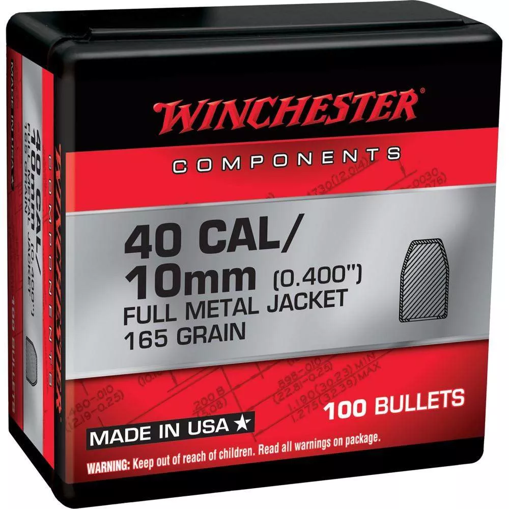 Winchester Handgun Bullets .40 Cal/10mm 0.400″ 165 gr FMJ 100/ct