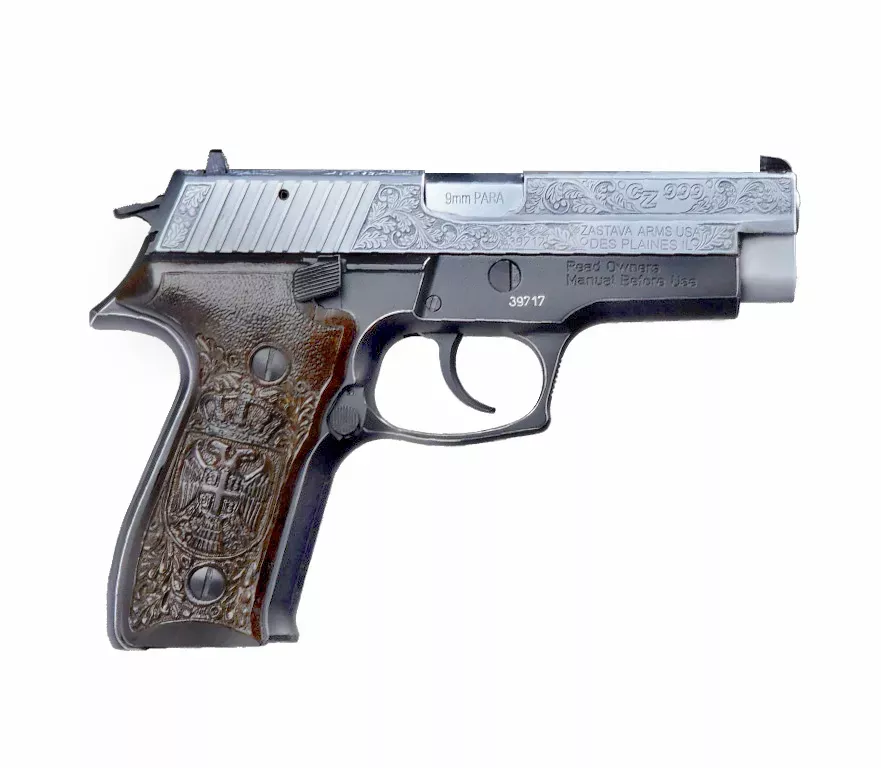 Zas CZ999 9mm Chrome Hand Engraved & Case Too