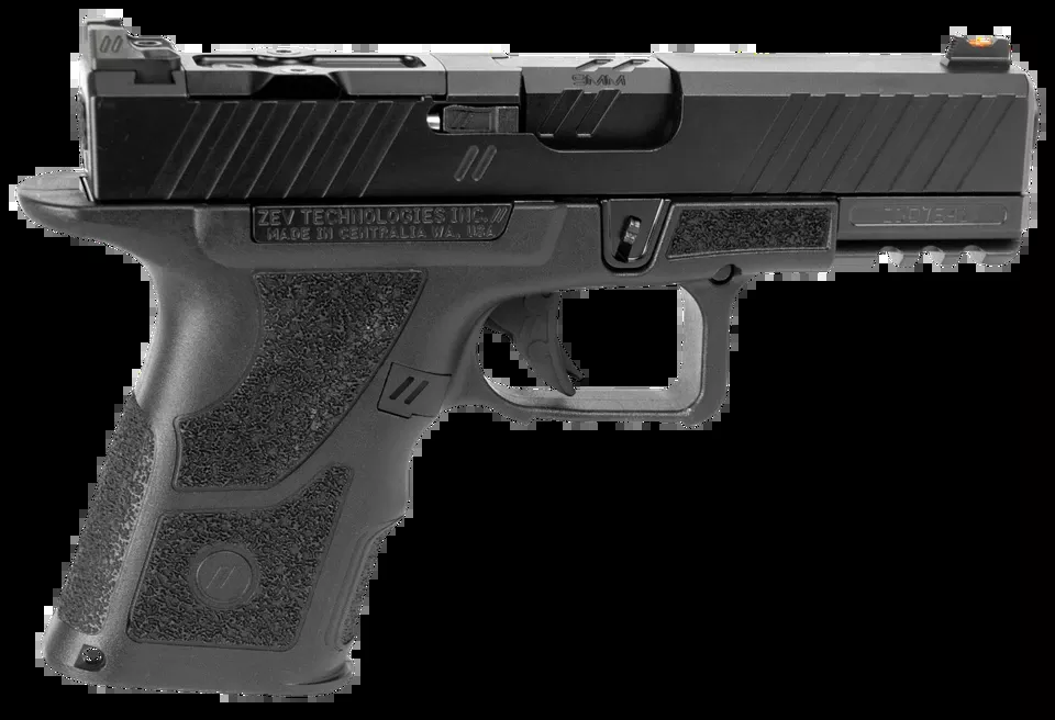 ZEV OZ9 Duty Compact 9mm Luger 15+1, Black, Optic Cut Slide, Polymer Frame, Fiber Optic Sights